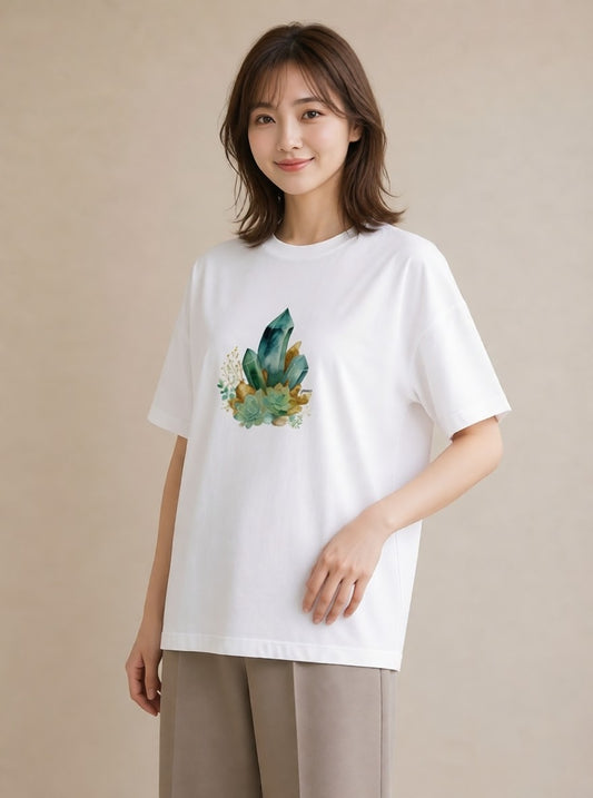 デザインTシャツ レディース 多肉植物 植物 ボタニカル イラスト お出かけ 普段着 白T YMAZO