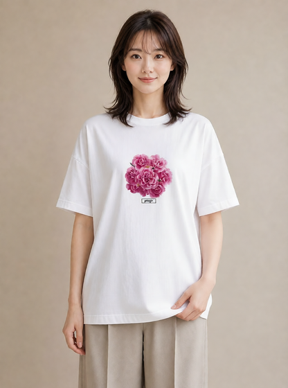 半袖Tシャツ レディース カーネーション 花 花柄 イラスト ゆるコーデ 母の日 ビーチ 白T