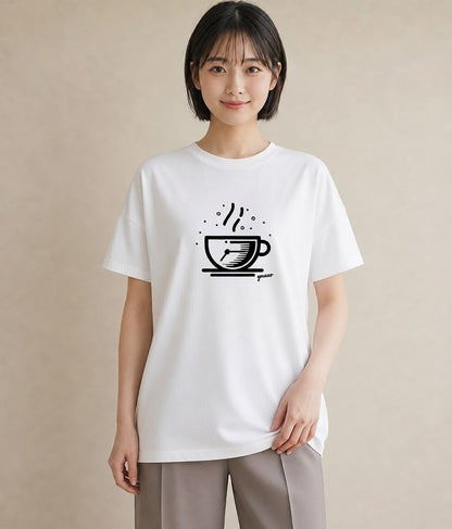 半袖Tシャツ レディース コーヒー カフェ 珈琲 イラスト 手描き風 普段着 週末コーデ 白T YMAZO