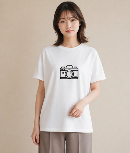 デザインTシャツ レディース カメラ フィルムカメラ レトロカメラ イラスト 淡色 友達ギフト 部屋着 白T YMAZO