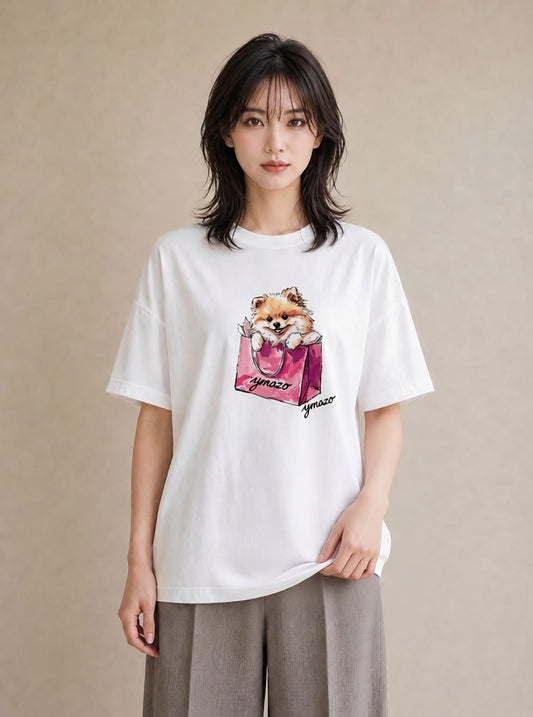 デザインTシャツ レディース 犬好き 犬 いぬ イラスト 旅行コーデ デイリーウェア 休日 白T YMAZO