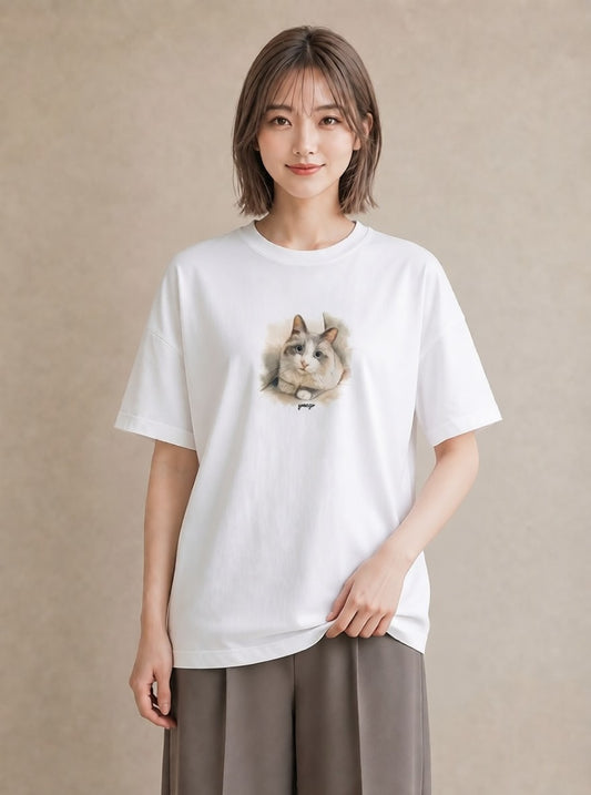 Tシャツ レディース ねこ 猫 ネコ イラスト 可愛い ホワイトデー 春服 白T YMAZO