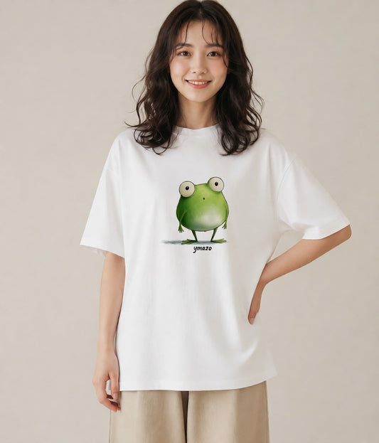 プリントTシャツ レディース カエル ペット 動物 イラスト きれいめカジュアル お揃い 親子 白T YMAZO