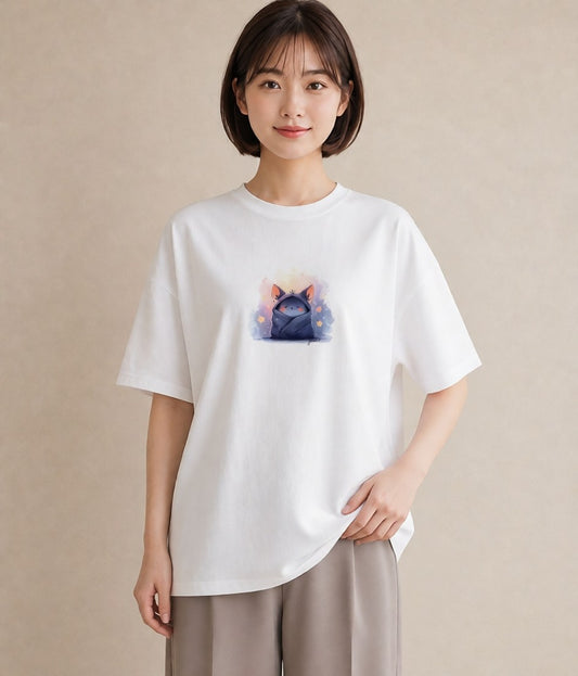 グラフィックTシャツ レディース ニャンコ 猫 ねこ イラスト 散歩 お出かけ 白T YMAZO