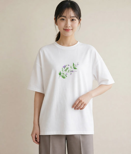 デザインTシャツ レディース ハーブ 植物 ボタニカル イラスト こなれ感 レイヤード 友達ギフト 白T YMAZO
