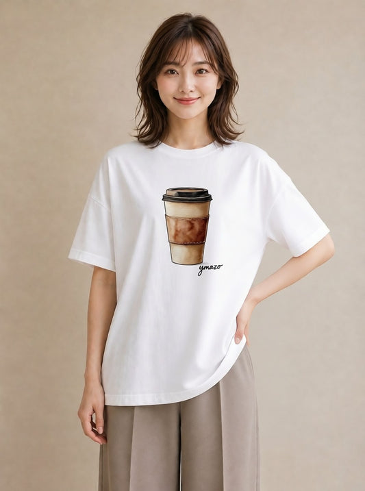Tシャツ レディース カフェオレ 食べ物 フード イラスト 個性的 通学 誕生日プレゼント 白T YMAZO