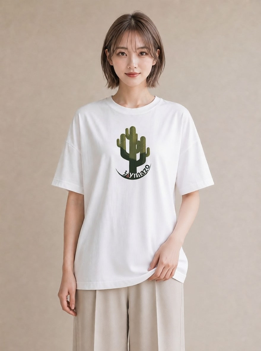 プリントTシャツ レディース サボテン 植物 ボタニカル イラスト ヴィンテージ風 社会人 女性 白T YMAZO