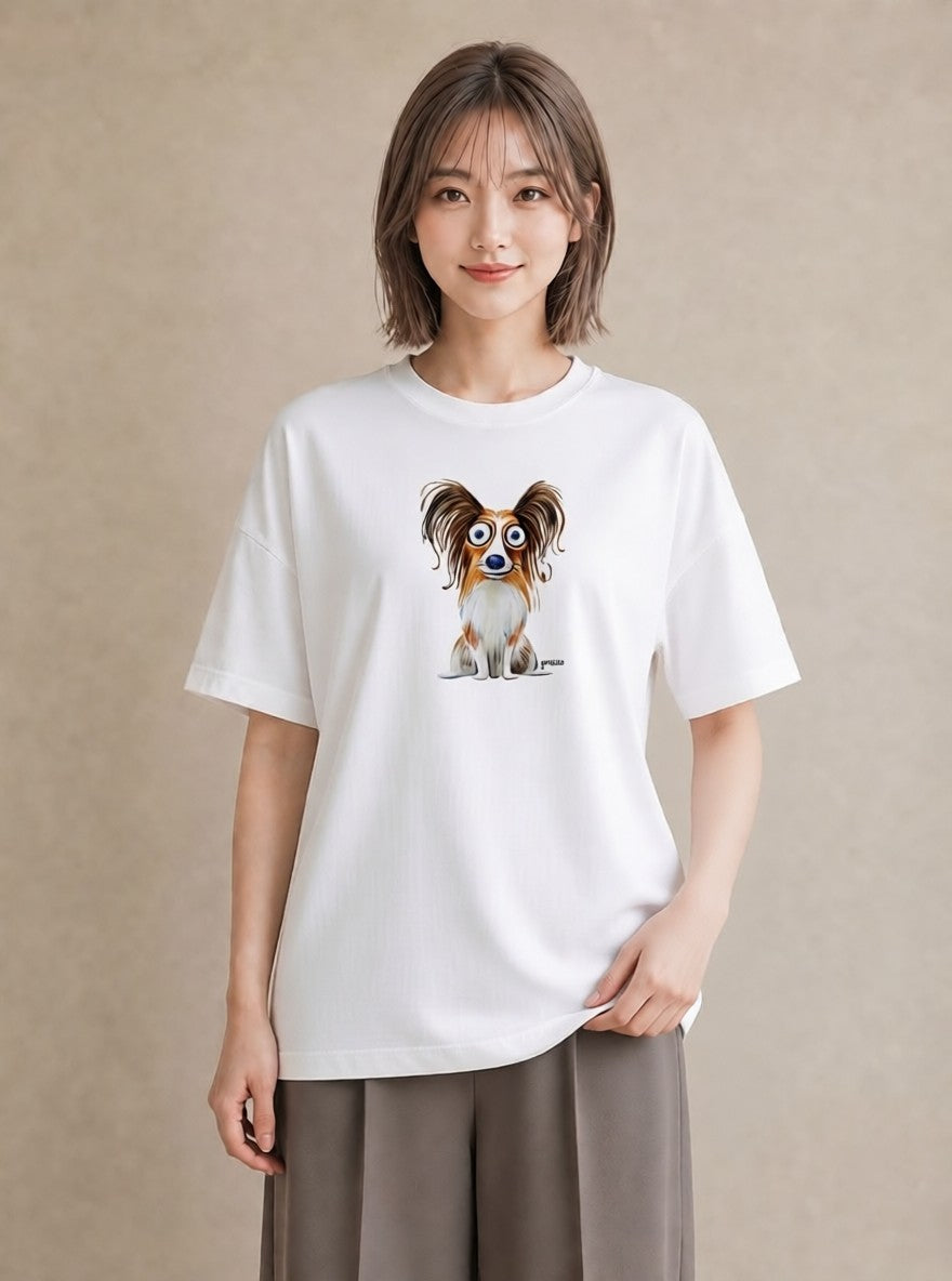 プリントTシャツ レディース パピヨン 犬 いぬ イラスト シンプル 旅行 母娘コーデ 白T YMAZO