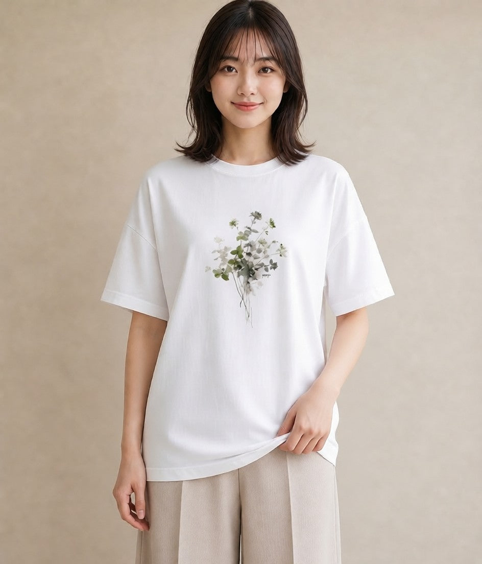 半袖Tシャツ レディース ガラス瓶 小枝 ボタニカル ナチュラル アンティーク イラスト ゆるかわ カフェ巡り 女子会 白T YMAZO