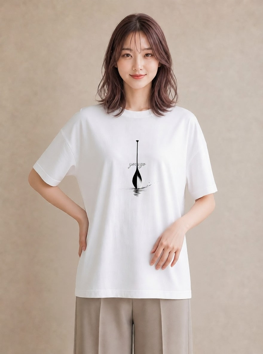 半袖Tシャツ レディース 紙の船 水辺 ナチュラル アンティーク イラスト 綿100 デート 白T YMAZO