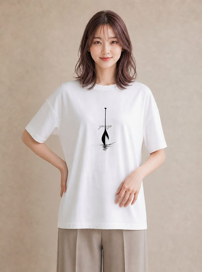 半袖Tシャツ レディース 紙の船 水辺 ナチュラル アンティーク イラスト 綿100 デート 白T YMAZO