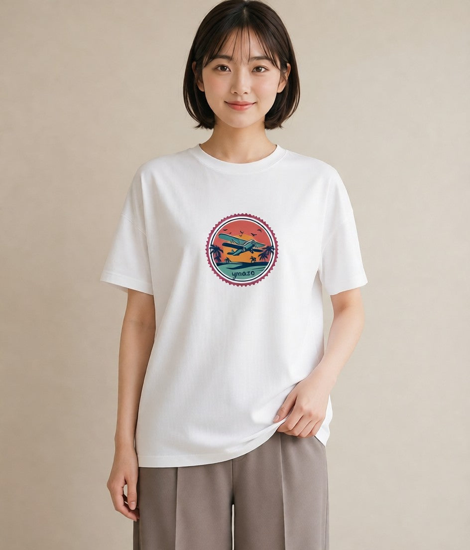 デザインTシャツ レディース 旅 トラベル スタンプ イラスト きれいめ クリスマス 旅行 白T YMAZO