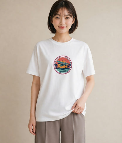 デザインTシャツ レディース 旅 トラベル スタンプ イラスト きれいめ クリスマス 旅行 白T YMAZO