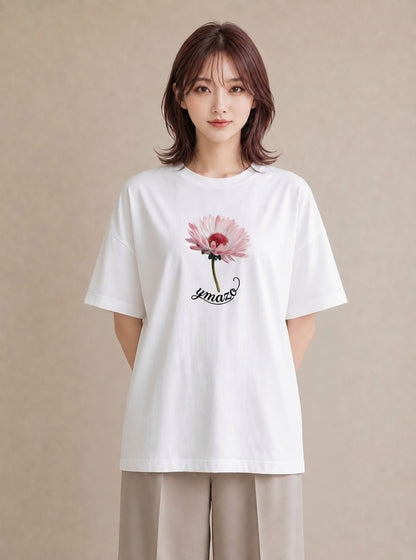 Tシャツ レディース デイジー 花 花柄 イラスト 可愛い 女性向けギフト 散歩 白T