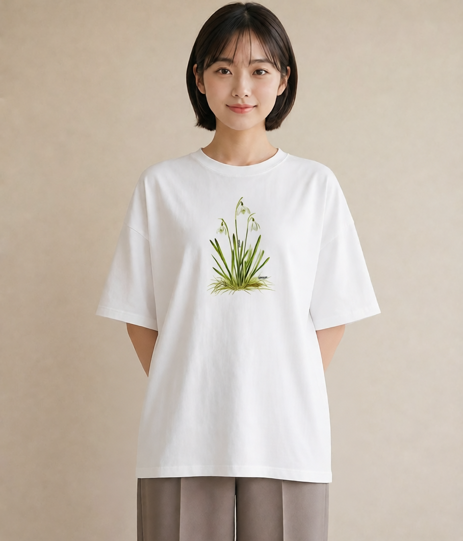 半袖Tシャツ レディース すずらん 花 花柄 イラスト ユニーク 社会人 女性 白T YMAZO