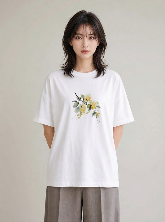 プリントTシャツ レディース ミモザ 花 花柄 イラスト ボタニカル 20代 カジュアルコーデ 白T YMAZO