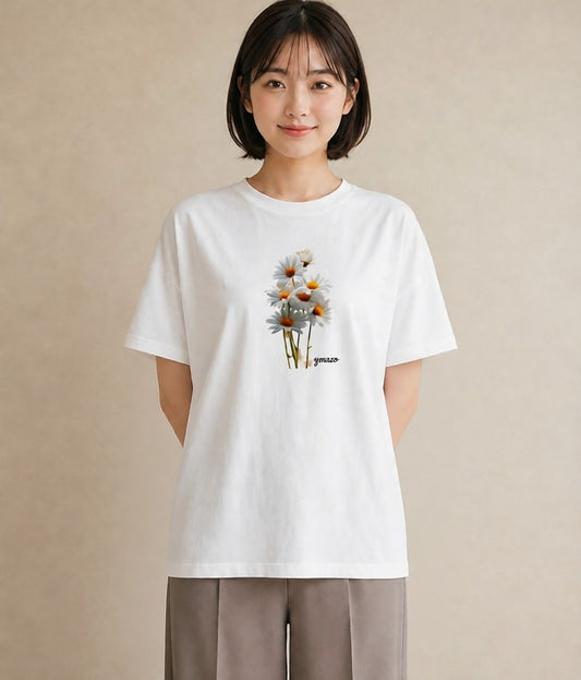 プリントTシャツ レディース マーガレット 花 花柄 イラスト お洒落 週末コーデ 敬老の日 白T YMAZO