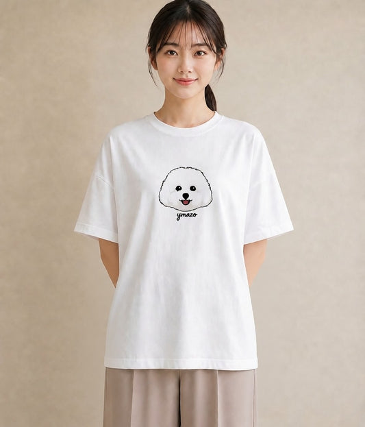 デザインTシャツ レディース ビションフリーゼ 犬 いぬ イラスト 韓国風 レイヤード 友達ギフト 白T YMAZO