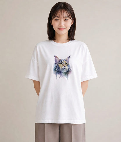 半袖Tシャツ レディース ペルシャ 猫 ねこ イラスト ガーリー 女性 旅行用 白T YMAZO