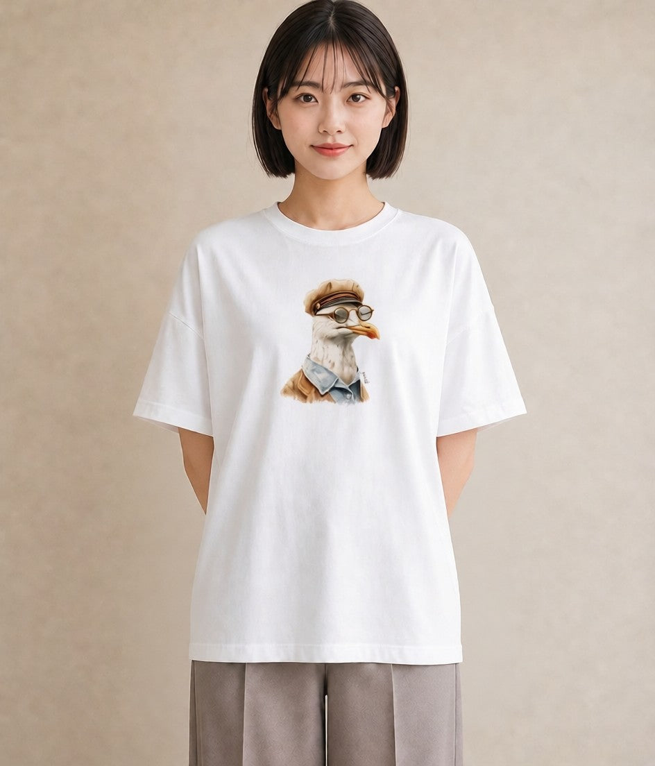 Tシャツ レディース 白文鳥 ペット 動物 イラスト 個性的 旅行用 海 白T YMAZO