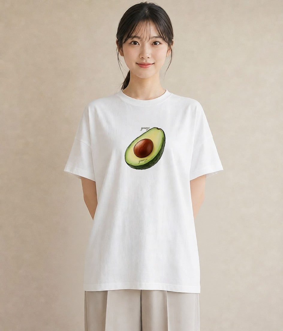 プリントTシャツ レディース アボカド 食べ物 フード イラスト ヴィンテージ風 クリスマス 旅行 白T YMAZO