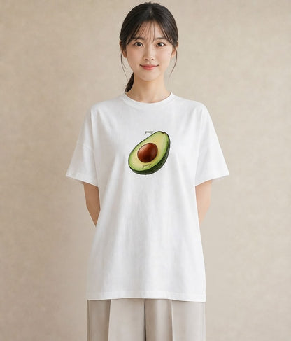 プリントTシャツ レディース アボカド 食べ物 フード イラスト ヴィンテージ風 クリスマス 旅行 白T YMAZO