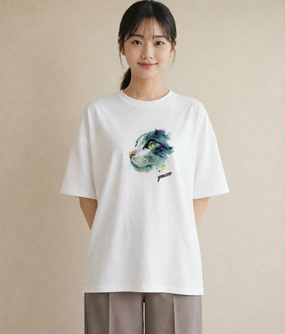 Tシャツ レディース 猫好き 猫 ねこ イラスト こなれ感 女子会 お揃い 白T YMAZO