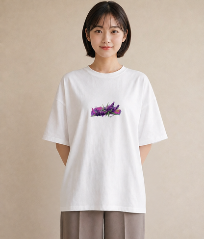 グラフィックTシャツ レディース ラベンダー 花 花柄 イラスト ヴィンテージ風 デート 帰省 白T YMAZO