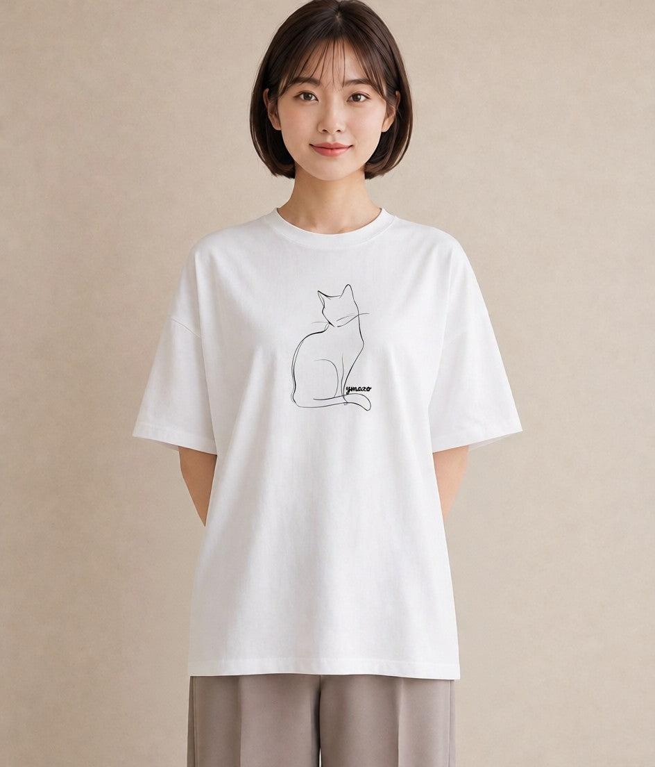デザインTシャツ レディース 猫 ねこ ネコ イラスト 休日コーデ お出かけ 普段着 白T YMAZO