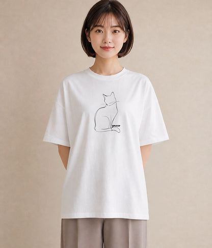 デザインTシャツ レディース 猫 ねこ ネコ イラスト 休日コーデ お出かけ 普段着 白T YMAZO