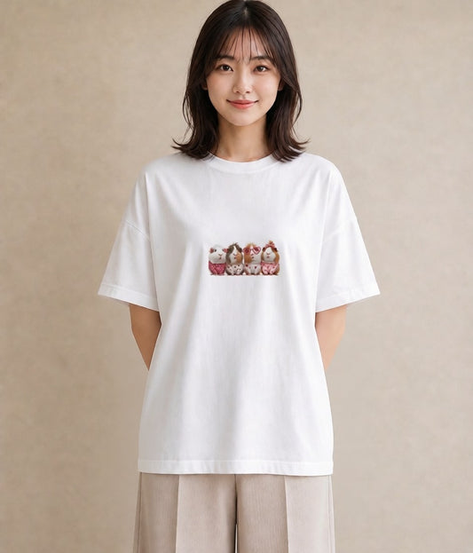Tシャツ レディース モルモット ペット 動物 イラスト ラフ 誕生日プレゼント 綿100 白T YMAZO