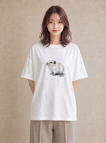 半袖Tシャツ レディース フェレット ペット 動物 イラスト 北欧風 デイリーウェア 休日 白T YMAZO