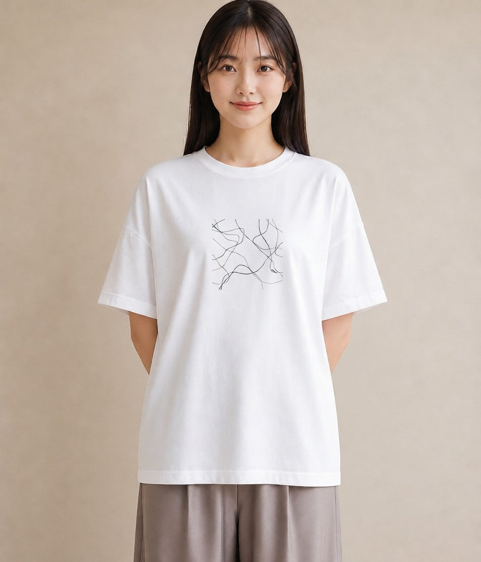 プリントTシャツ レディース 幾何学 ミニマル ジオメトリック イラスト ヴィンテージ風 ギフト 母の日 白T YMAZO