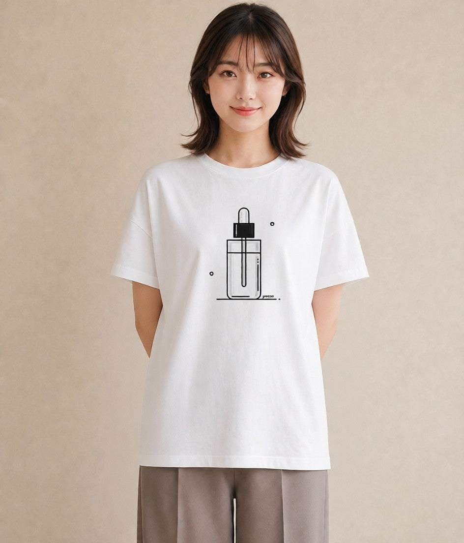 グラフィックTシャツ レディース 香水 香水瓶 パフューム イラスト 淡色 秋コーデ おしゃれギフト 白T YMAZO