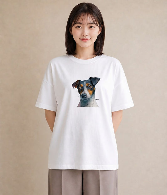 Tシャツ レディース ジャックラッセルテリア 犬 いぬ イラスト ニュアンス 綿100 デート 白T YMAZO