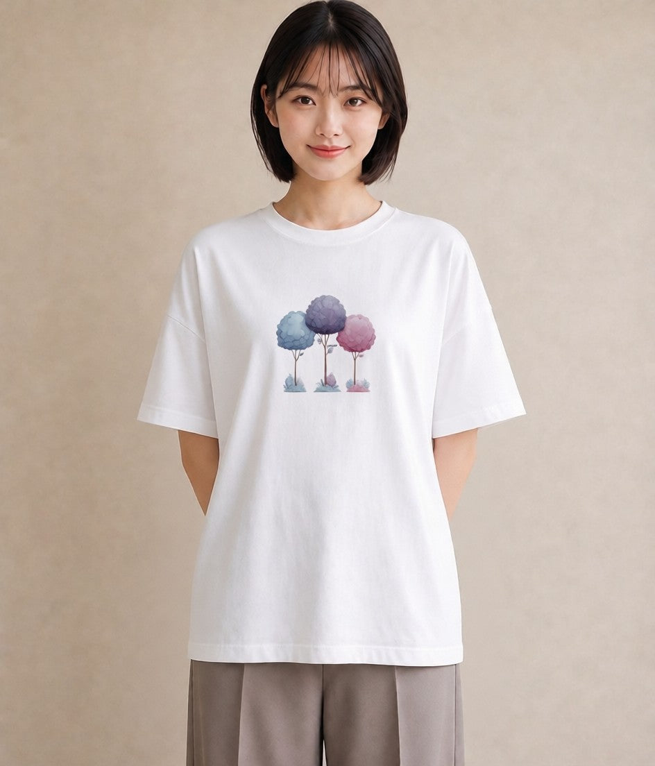 プリントTシャツ レディース 森 植物 ボタニカル イラスト 個性的 春服 ミセス 白T YMAZO