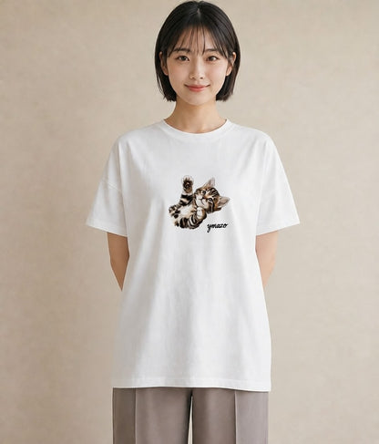 プリントTシャツ レディース 肉球 猫 ねこ イラスト 普段使い 親子 20代 白T YMAZO
