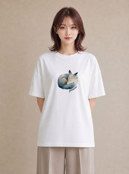 プリントTシャツ レディース きつね 動物 アニマル イラスト ナチュラル ホワイトデー 春服 白T YMAZO