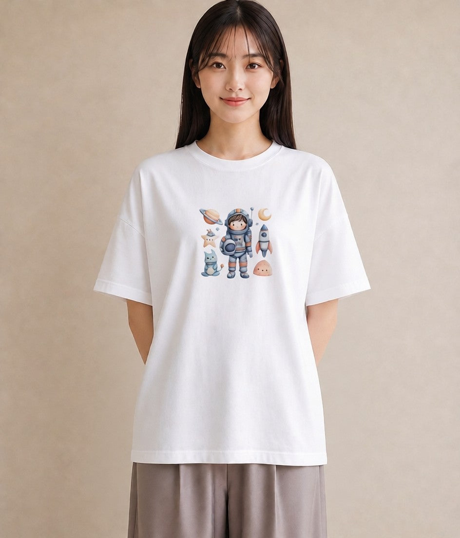 半袖Tシャツ レディース プラネット 星空 宇宙 イラスト ヴィンテージ風 母の日 ビーチ 白T YMAZO