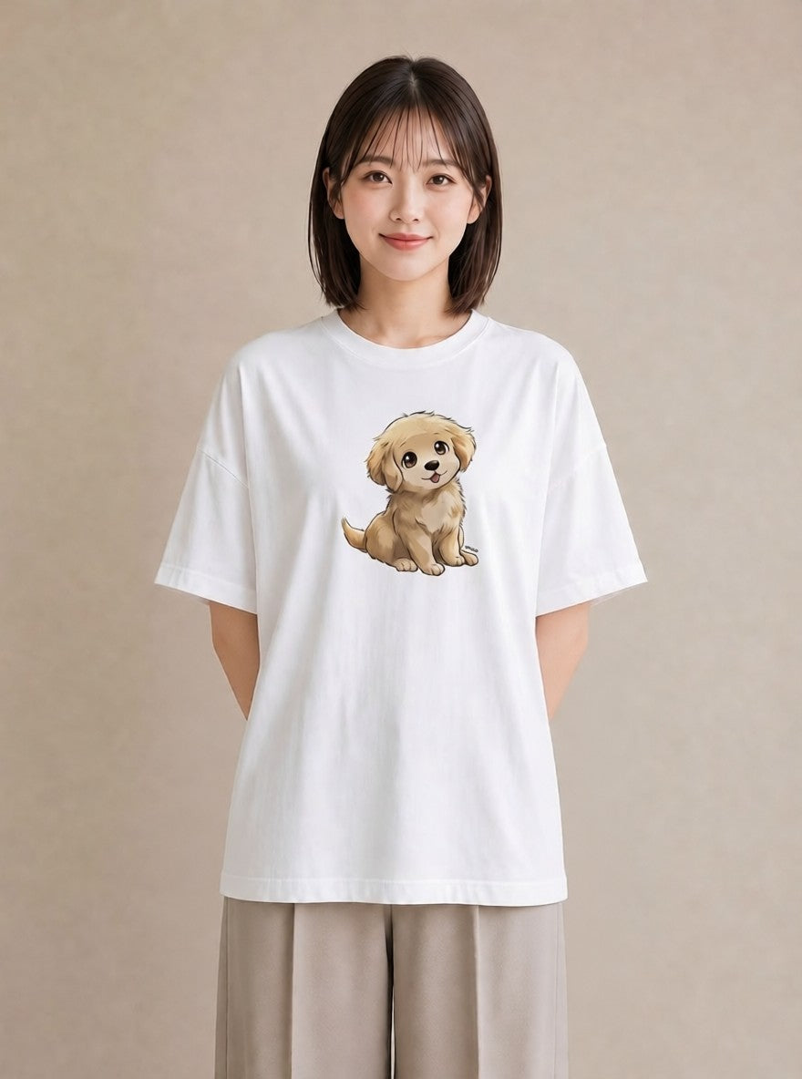 デザインTシャツ レディース 犬 いぬ イラスト カジュアル お出かけ 普段着 白T YMAZO