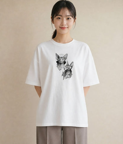Tシャツ レディース スフィンクス 猫 ねこ イラスト お洒落 送別ギフト 通勤 白T YMAZO