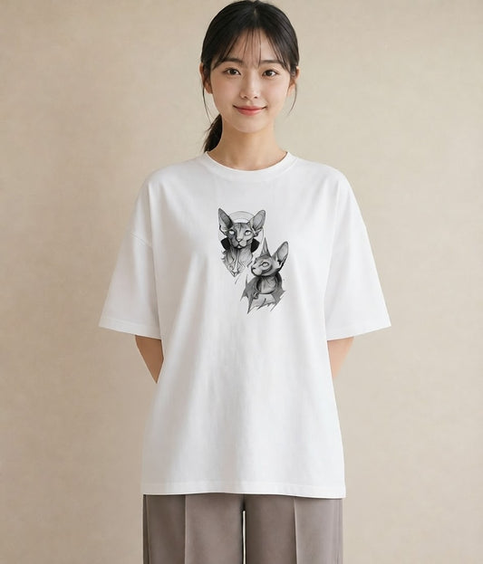 Tシャツ レディース スフィンクス 猫 ねこ イラスト お洒落 送別ギフト 通勤 白T YMAZO