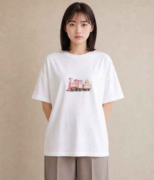 半袖Tシャツ レディース 駅のホーム ローカル線 駅 ナチュラル アンティーク イラスト 水彩風 女子会 お揃い 白T YMAZO