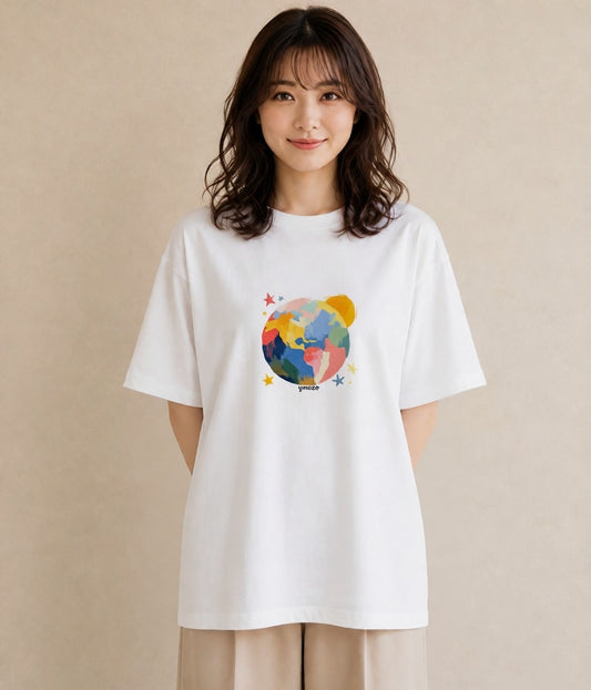 デザインTシャツ レディース 地球 星空 宇宙 イラスト 水彩風 女性 旅行用 白T YMAZO