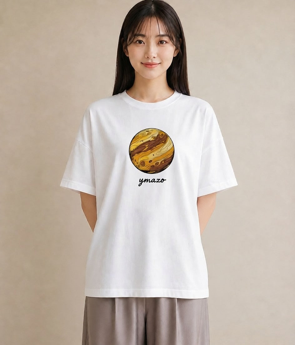 半袖Tシャツ レディース 土星 星空 宇宙 イラスト 可愛い 海 カフェ巡り 白T YMAZO