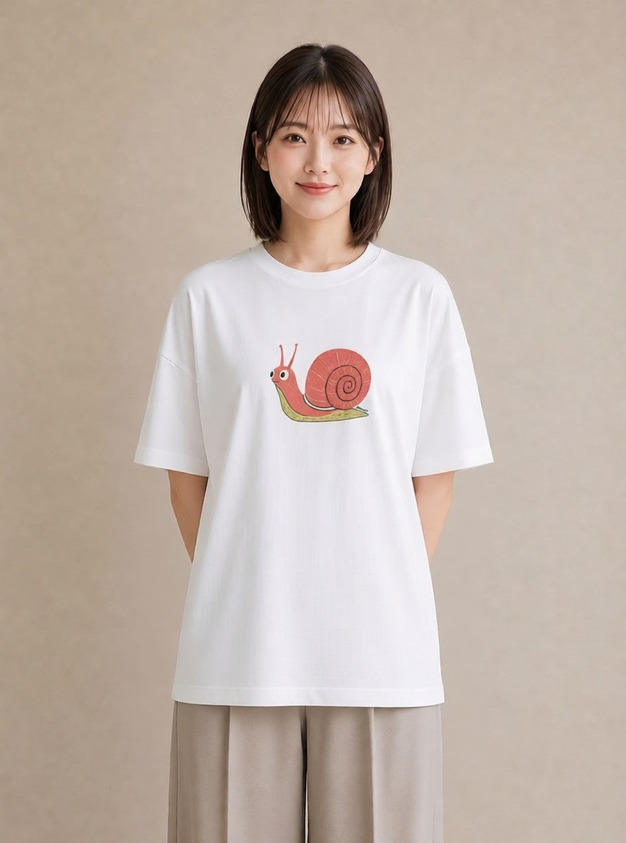 Tシャツ レディース かたつむり 昆虫 虫 イラスト アート風 カフェ巡り 女子会 白T YMAZO