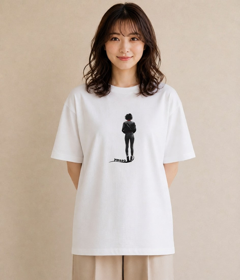 デザインTシャツ レディース 女の子 ガール 後ろ姿 イラスト ユニーク 自分用 ルームウェア 白T YMAZO