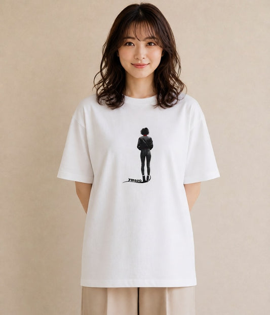 デザインTシャツ レディース 女の子 ガール 後ろ姿 イラスト ユニーク 自分用 ルームウェア 白T YMAZO