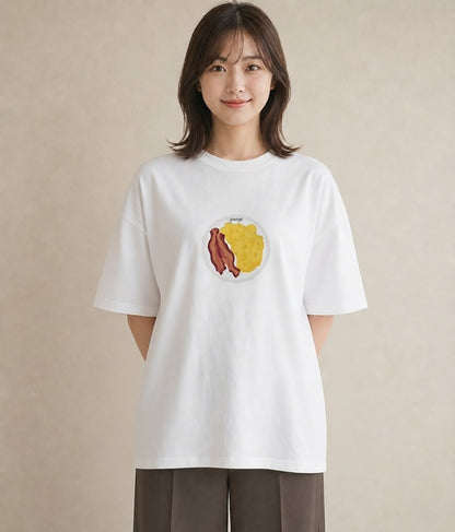 半袖Tシャツ レディース 目玉焼き 食べ物 フード イラスト カジュアル 敬老の日 ホワイトデー 白T YMAZO