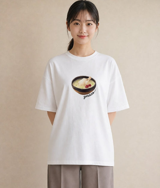デザインTシャツ レディース あんみつ 食べ物 フード イラスト 線画 お出かけ 普段着 白T YMAZO